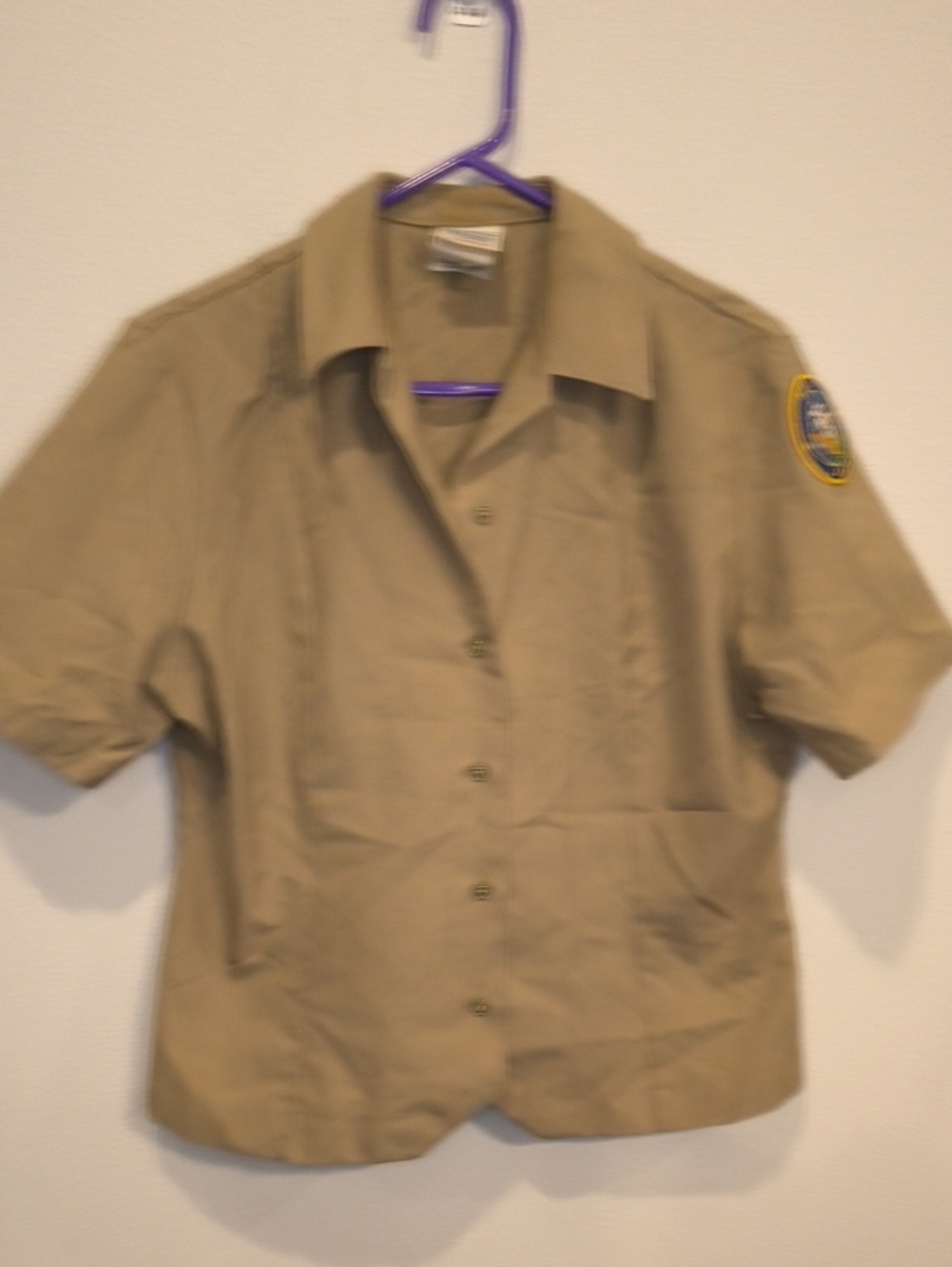 Navy JROTC Girls' Button-Front Shirt in Tan with Emblem
